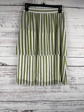 Show Me Your Mumu Skirt Women's Small Green White Striped Elastic Waist Layered